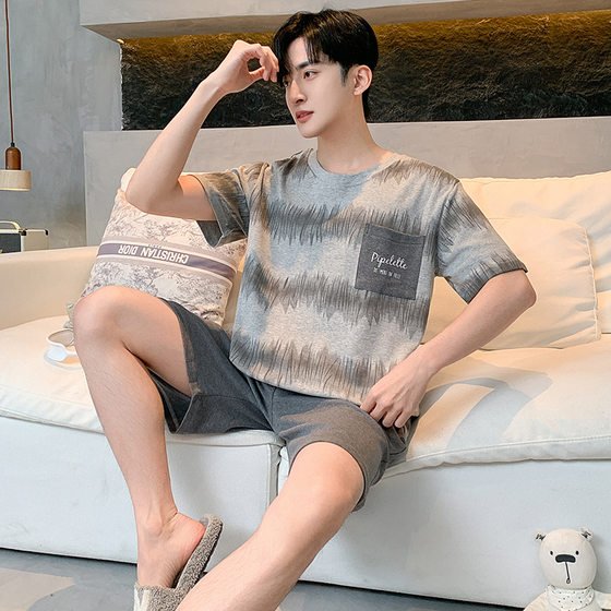 100% Cotton Pajamas Men's Short-sleeved Summer Thin Youth Casual Loose Cotton Exterior Home Clothes suit