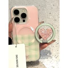韓国イングラデーションチェック柄ラブ磁気ホルダーiphone16promax携帯電話ケースapple 15pro/14p