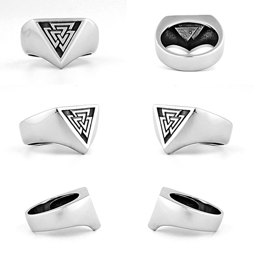 Viking triangle rune titanium steel ring simple Odin rune ring ring men's punk popular stainless steel ring