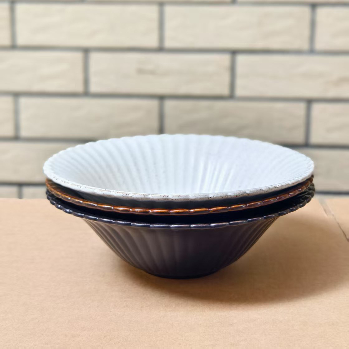 跨境陶瓷碗复古日式粗陶汤碗 窑变釉哑光菊花碗  家用陶瓷拉面碗