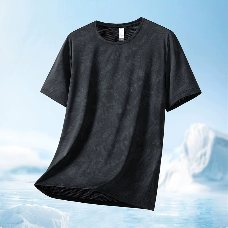2024 Летняя новая мужская высококачественная ледяная охладка эластичная ледяная шелковая повседневная дикая футболка с короткими рукавами