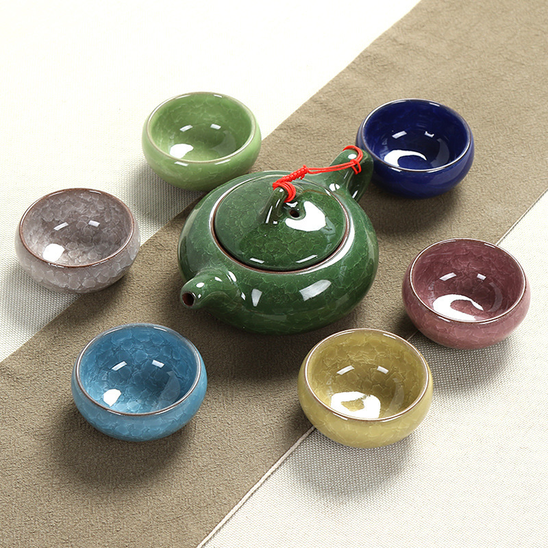 Ceramic colorful ice crack kung fu tea set set teapot teacup small set gift box gift creative Wholesale Ceramic colorful ice crack kung fu tea set set teapot teacup small set gift box gift creative Wholesale