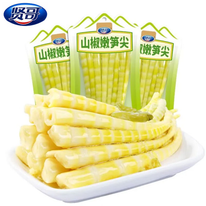 贤哥野山椒笋尖75g 笋条新鲜脆笋即食泡椒竹笋笋丝笋干笋片55g