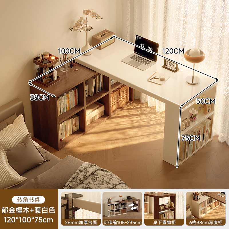 Escritorio de esquina de madera sólida, comedor de dos en uno, escritorio de estudio doméstico para adultos, estante, escritorio de computadora en forma de L medieval