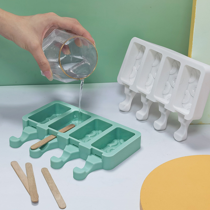 Sanxin 4 piezas patrón redondo helado molde de silicona molde hogar paleta con tapa de silicona para niños herramienta abrasiva de grado alimenticio