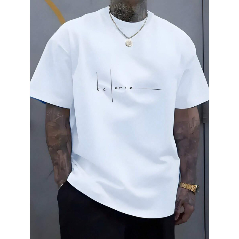 Men's Fashion Letter Print Round Neck Short Sleeve C Cross-Border European Size