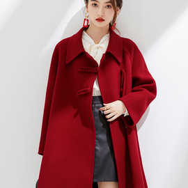 双面绒羊绒大衣女中长款小个子双面呢羊毛毛呢外套新中式秋冬新款