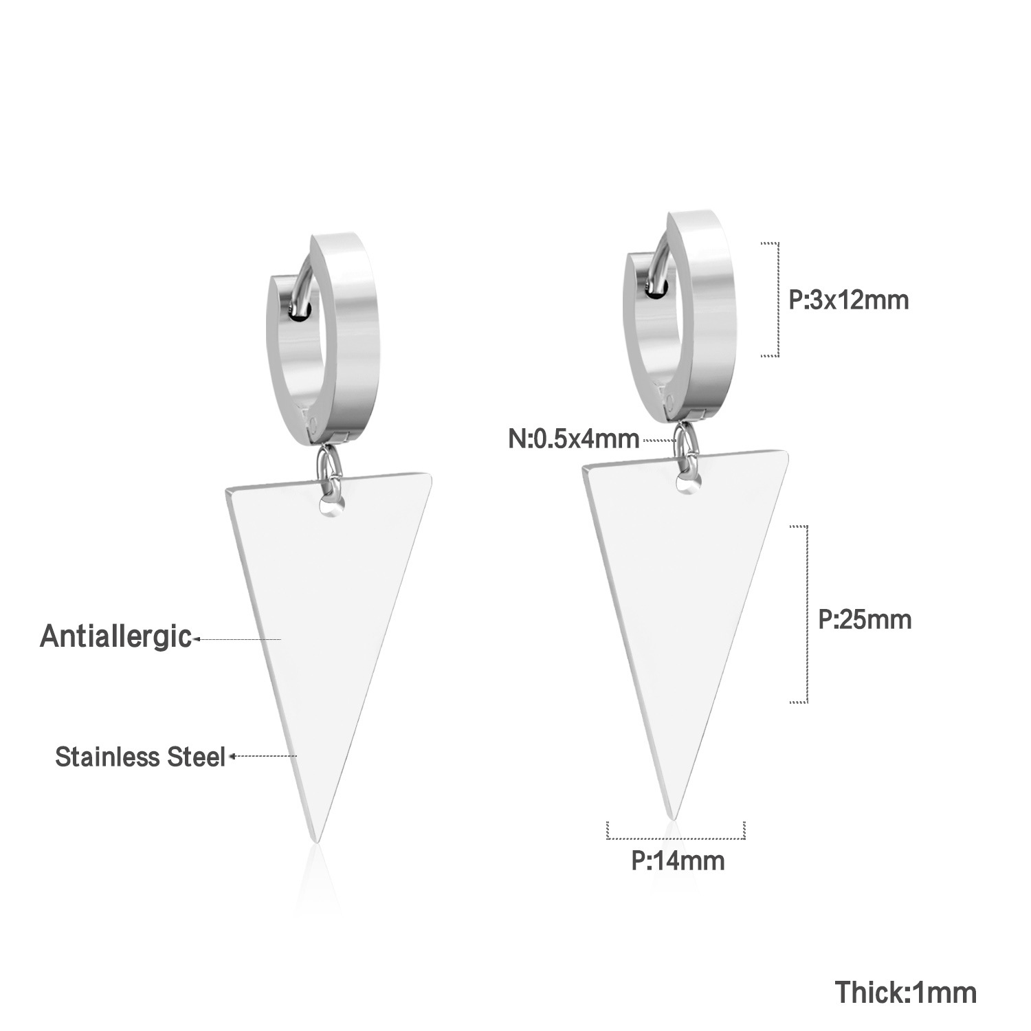 14g Weight Rhinestones Inlay Material Drop Earrings Classification 1 Pair Quantity Street Occasion Stainless Steel Material Triangle, Round, Heart Shape Pattern Women'S Gender Fashion Style Fashion Triangle Round Heart Shape Stainless Steel Rhinestones Drop Earrings 1 Pair 3