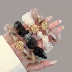 歐根紗頭繩網紅頭繩扎頭髮新款發繩洋氣水鑽頭繩網紗褶皺發圈髮飾