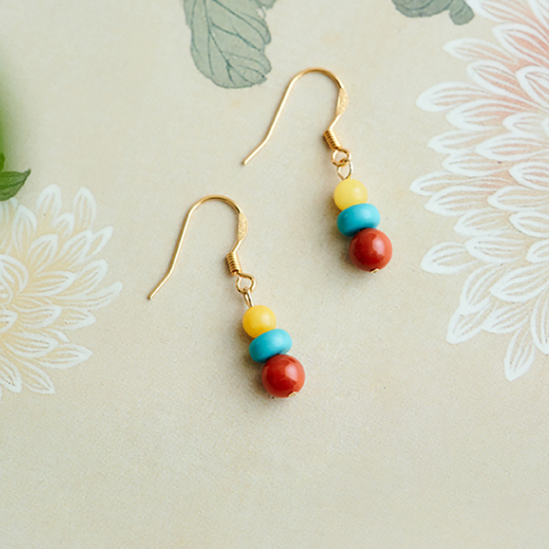 Red Earrings Natural Southern Red Agate Earrings New Chinese Style Gemstone Turquoise Beeswax Earrings for Women Sterling Silver