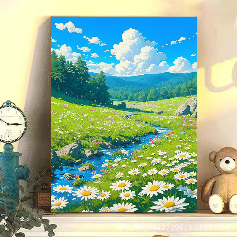 新しいデジタル油絵diy充填塗り手作り風景アクリル油彩画客間装飾掛け絵|undefined