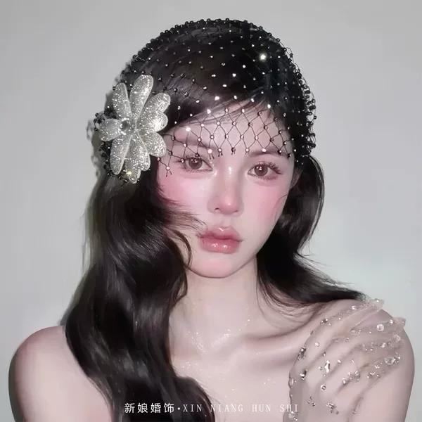 New French Retro Elegant Elegant Sparkling Diamond Flower Hair Accessories Hat High-End Accessible Luxury Lady Style Dress Headdress