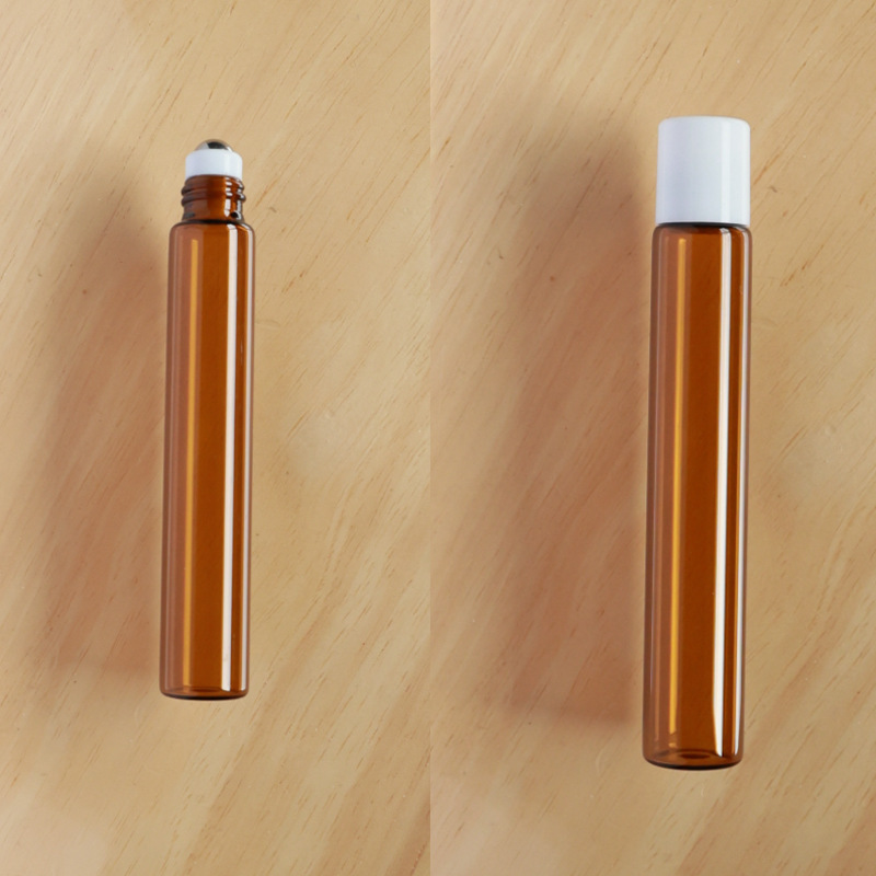 Botella roll-on para aceites esenciales cosméticos, botella marrón para aceites esenciales, botella transparente para reactivos, botella roll-on de vidrio, botella de perfume ámbar.