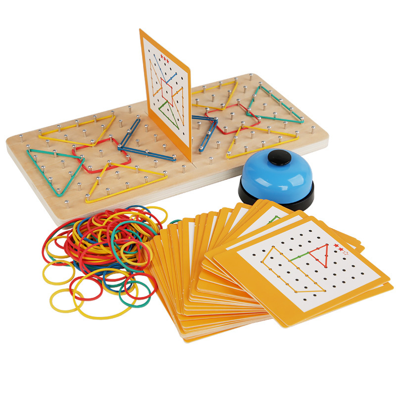 Los niños educativos de madera de doble batalla tablero de uñas figura geométrica creativa banda de goma Montessori material didáctico juguetes educativos