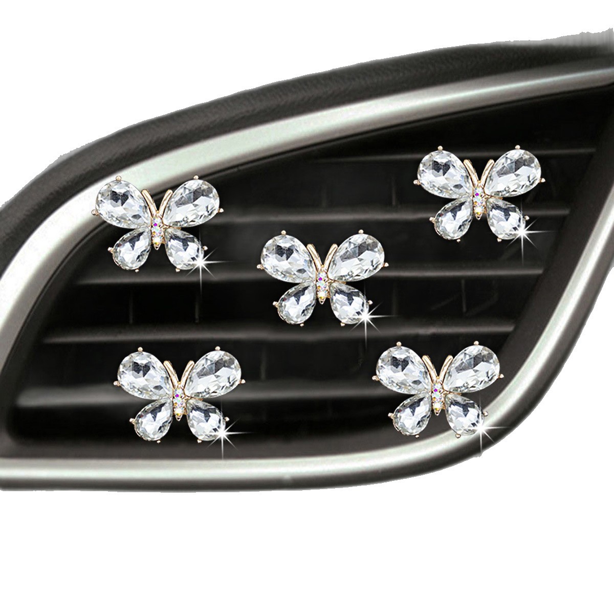5 pezzi di piccole clip decorative per aria condizionata a forma di farfalla, in cristallo lucido, per bocchette di ventilazione dell'auto e interni_voghion.com