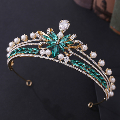 European and American wedding tiaras, hair accessories, zircon rhinestones, pearl alloy bows, bridal crown accessories wholesale