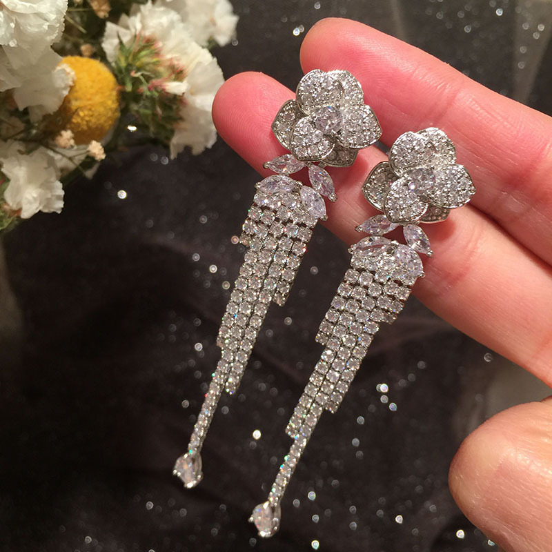 Camellia Long Tassels Earrings display picture 3