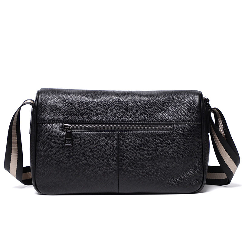 Túi đeo chéo nam da bò mềm kiểu mới, túi đeo vai thời trang thể thao thường ngày 32×20×10 cm — Màu đen vân vải