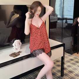 夏季睡衣法式轻奢提花冰雪丝性感吊带短裤高级感家居服套装带胸垫