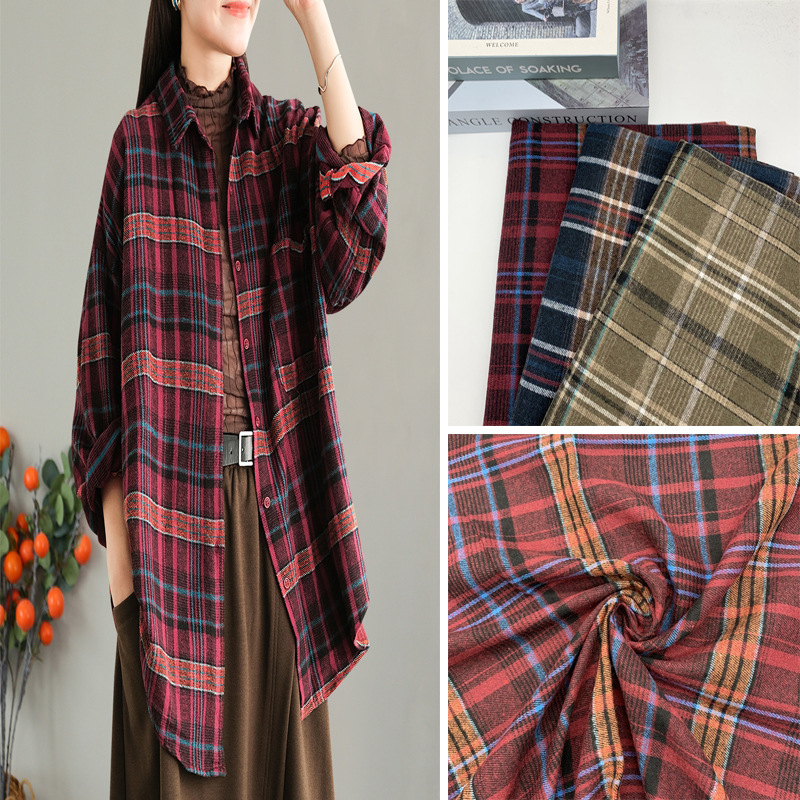 色织斜纹磨毛格子布 秋冬衬衫连衣裙半身裙格子面料 涤棉法拉绒