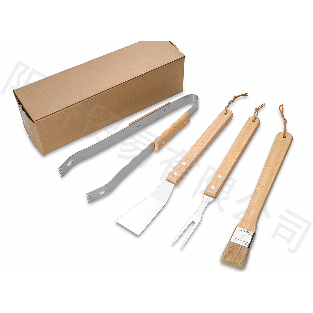 Fuente de fábrica BBQ herramientas de parrilla accesorios de parrilla al aire libre mango de madera parrilla de acero inoxidable 10 piezas