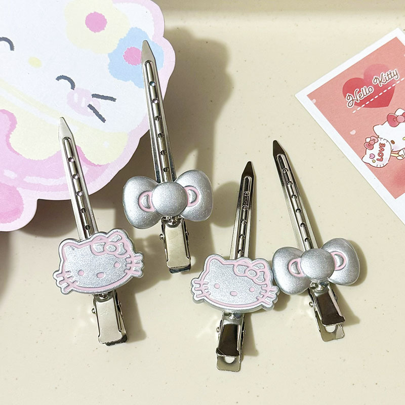 Sweet and Cool Style Shiny Silver Fine Glitter Kt Cat Hairpin Ins Bobby Pin for Bangs Side Clip Girl Hair Accessory