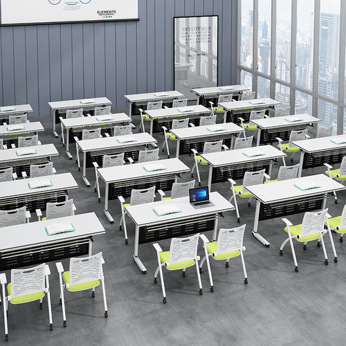 Folding Meeting Table, Convertible Training Table, Mobile Office Desk, Movable Modular Training Table and Chairs Set, Foldable Table