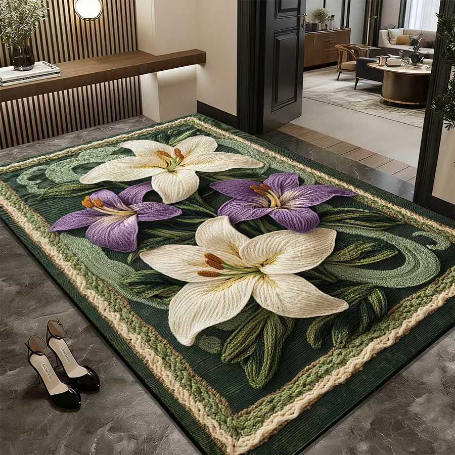 Tapis de bain/baignoire absorbant l'eau, motif floral 3D en terre de diatomées, avec base en caoutchouc antidérapante et effet antidérapant._voghion.com