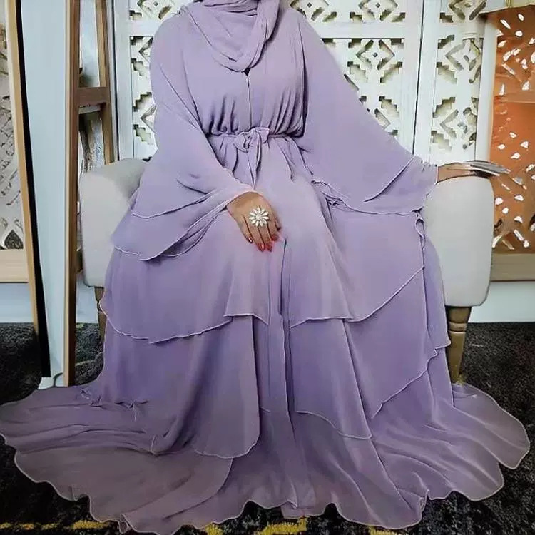 Cross-border Women's Clothing European And American Fashion Middle Eastern Style Spliced Three-layer Chiffon_ecoleips.com