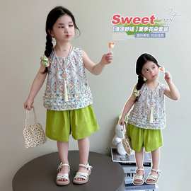 女童套装夏季2025新款儿童背心夏装碎花上衣短裤两件套洋气图片色