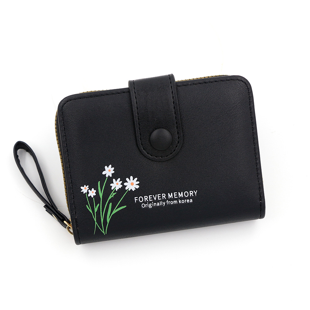 Fresco estilo coreano flor pequeña billetera corta tarjeta de órgano hebilla bolso de cambio bolso de cremallera bolsa de mano