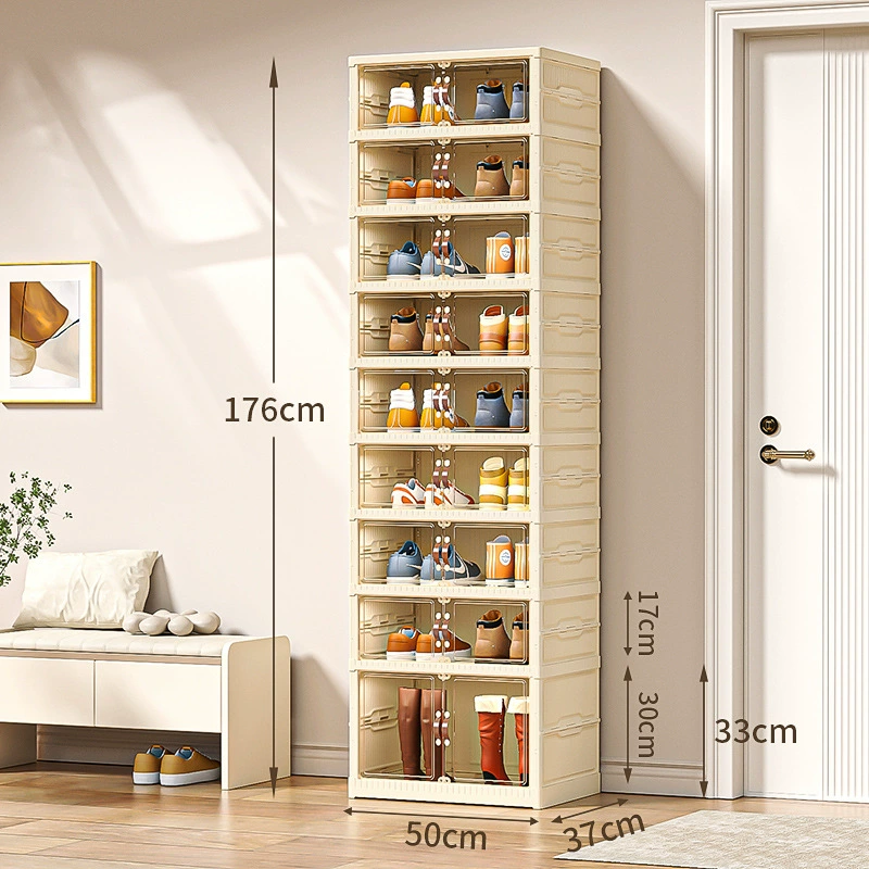 Shoe cabinet large double-row, transparent PET plastic, installation-free foldable storage, multiple sizes