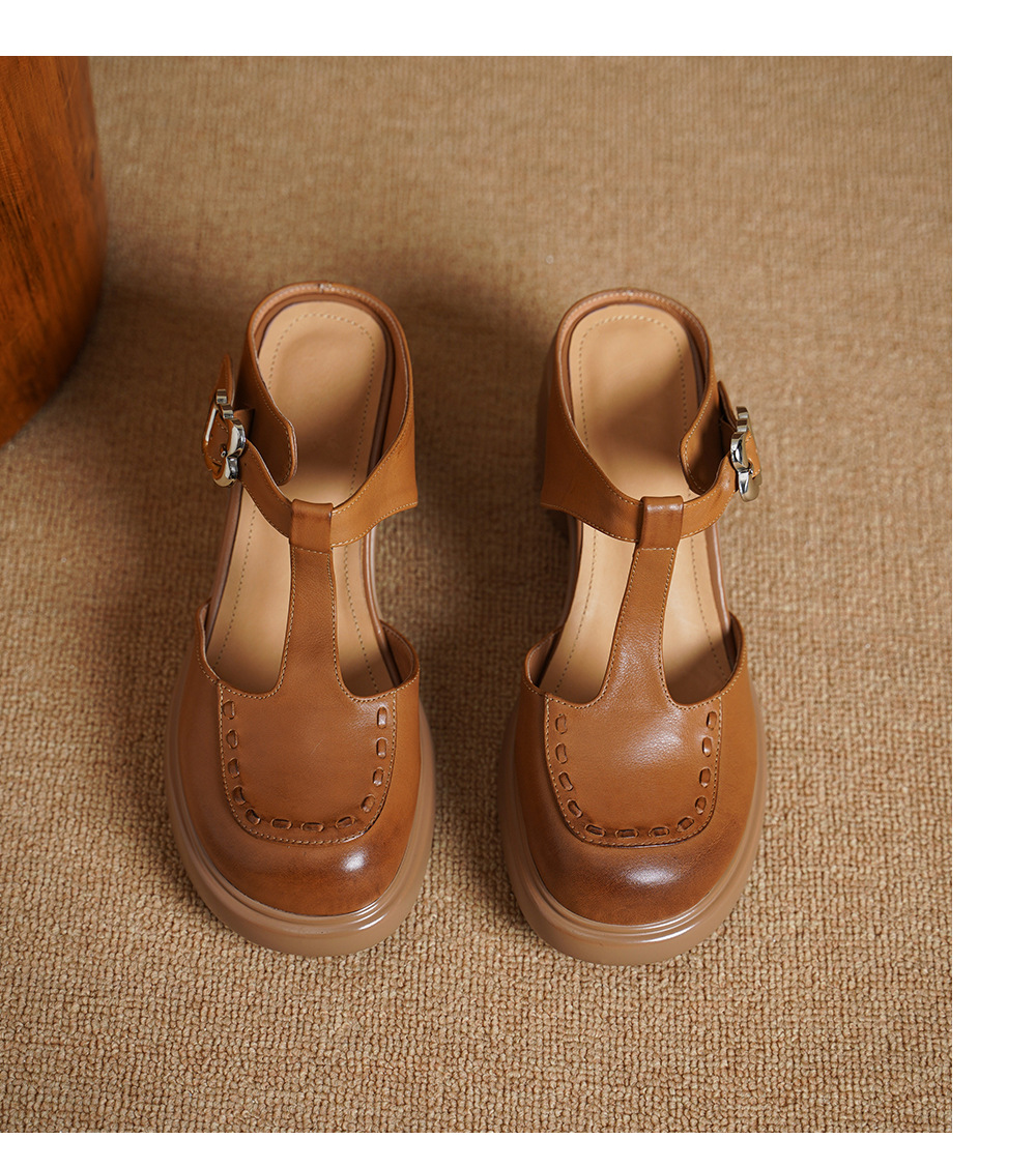 Sandal Mary Jane nữ mũi nhọn gót cao 8 cm quai ngang khóa dây — màu trắng ngà chi tiết 13