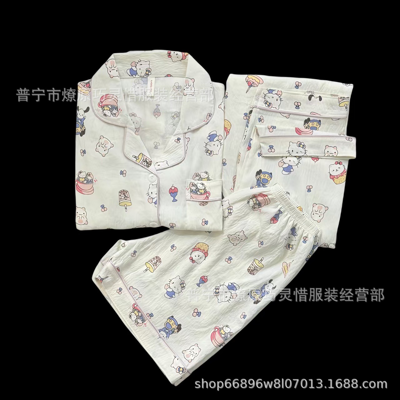 Pajamas de tres piezas de torta de oso para mujeres de verano, pantalones de manga corta, nubes de algodón adorable, viento en 2025 nueva ropa para el hogar