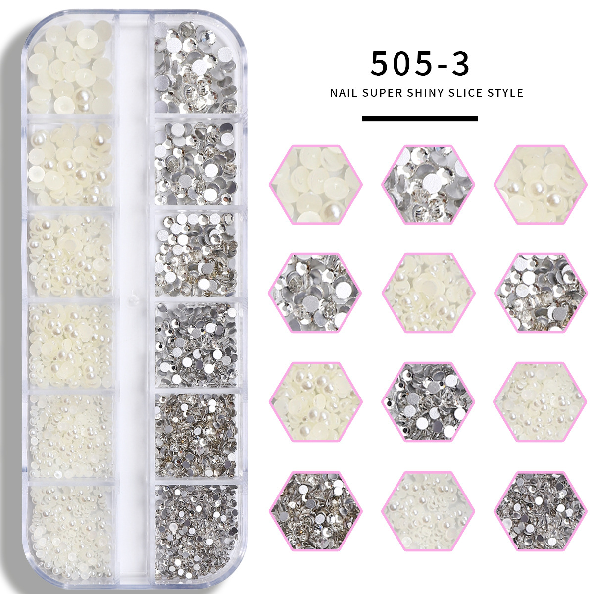 Set de joyas de uñas 12 barras de joyas taladro de uñas largo taladro de fondo plano mezclado taladro de forma especial superbrillante accesorios de uñas