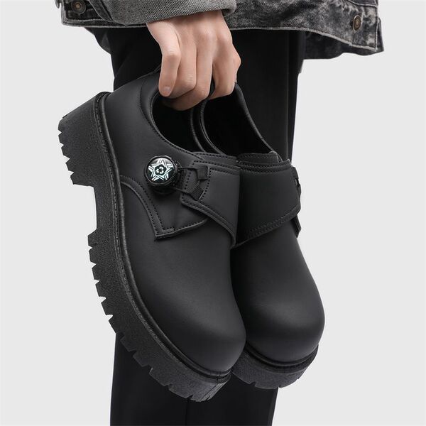 Men's casual black shoes English style for work and office platform