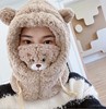 Velvet demi-season universal winter cute scarf, keep warm hat, with little bears, Korean style