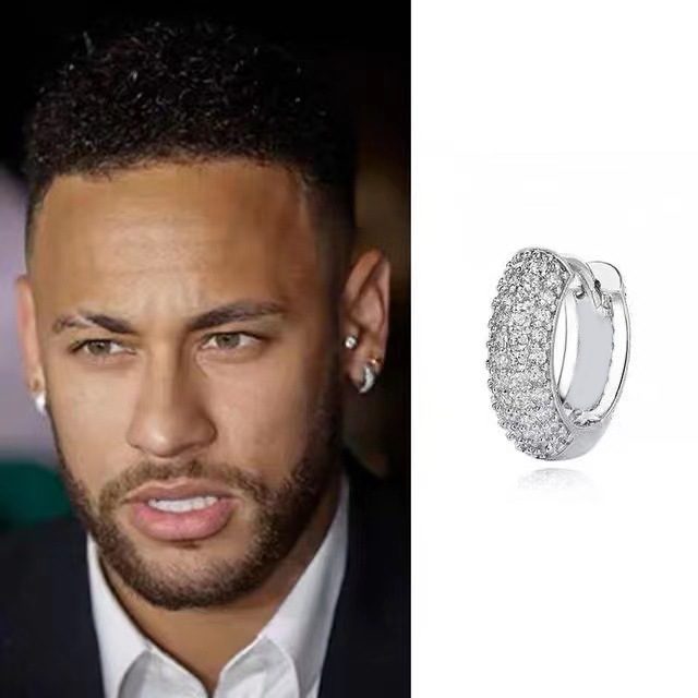 silver needle Neymar earrings men's trendy handsome high end full diamond earrings hip hop street earrings_voghion.com