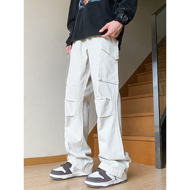 Pantalones americanos de moda masculinos rectos y sueltos de alta calle retro de piernas anchas de tope de piso de micro cuerno pantalones de trabajo casuales