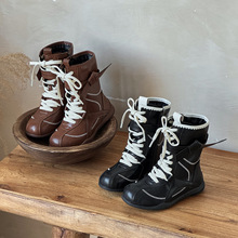 儿童马丁靴2025秋季新款韩版女童单靴圆头小女孩系带中筒公主靴子