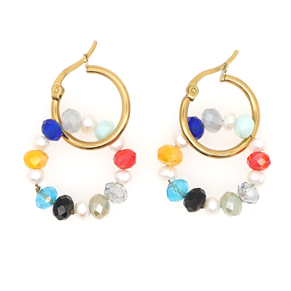 Bohemian Style Pearl Crystal Hoop Earrings display picture 5