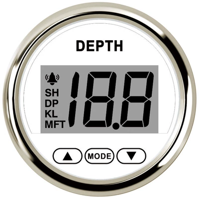52mm Waterproof Digital Depth Gauge Suitable for Yachts, Small and Medium-Sized Boats, Fishing Boats, Etc., with White Backlight (automobile instrument) - silver-edge-white-background