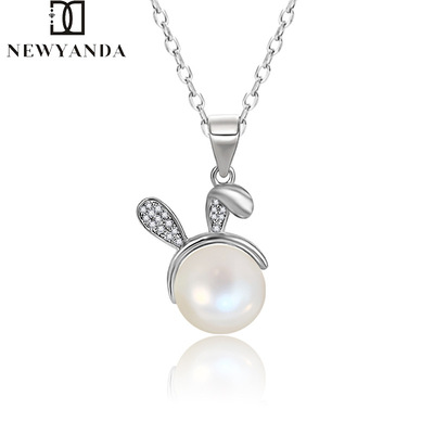 DIY Blank support parts S925 Sterling Silver Pearl rabbit Pendant Year of fate Zodiac fashion Bunny clavicle