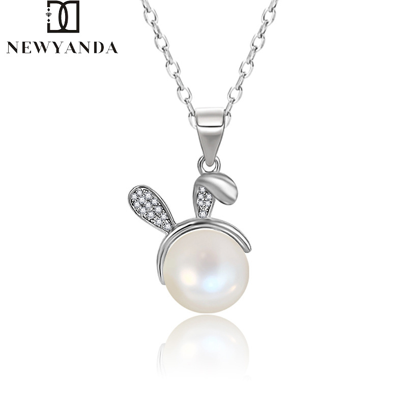 DIY Blank support parts S925 Sterling Silver Pearl rabbit Pendant Year of fate Zodiac fashion Bunny clavicle