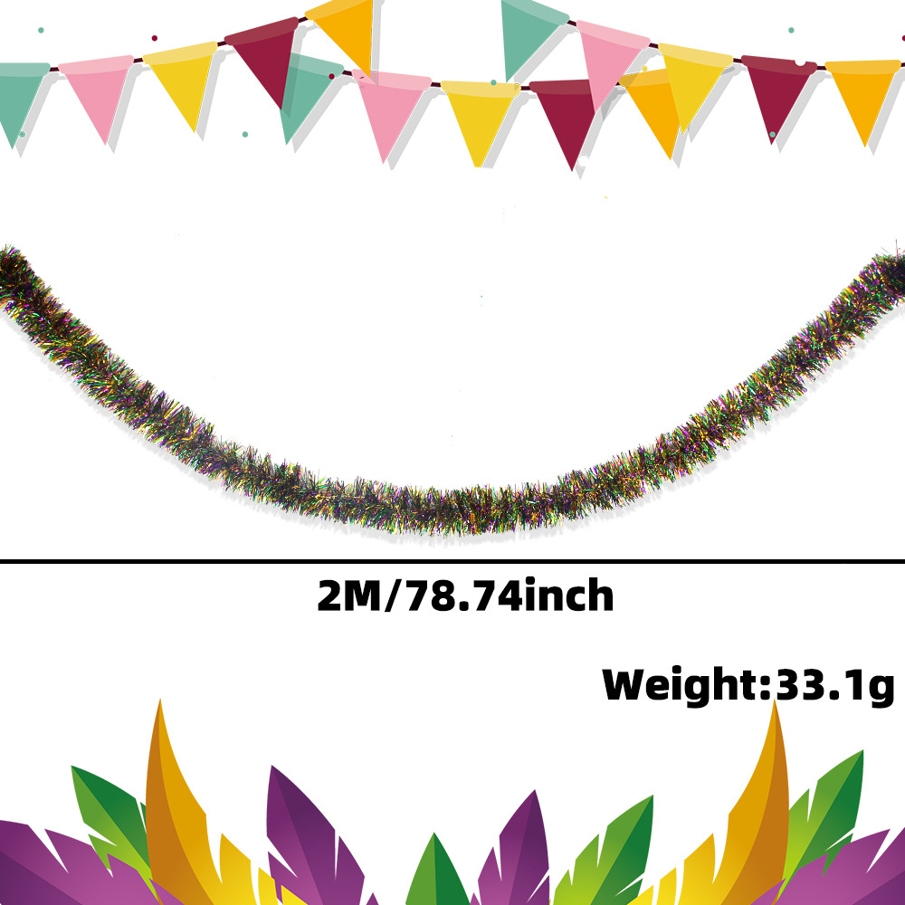 Nuevo transfronterizo de 2 metros de color púrpura, oro y verde, decoración de fiesta de carnaval, colgante de flores, colgante de lana de rueda gruesa