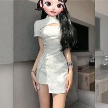 新中式旗袍2024年新款夏季甜辣风绝美辣妹包臀新中式连衣裙小白裙