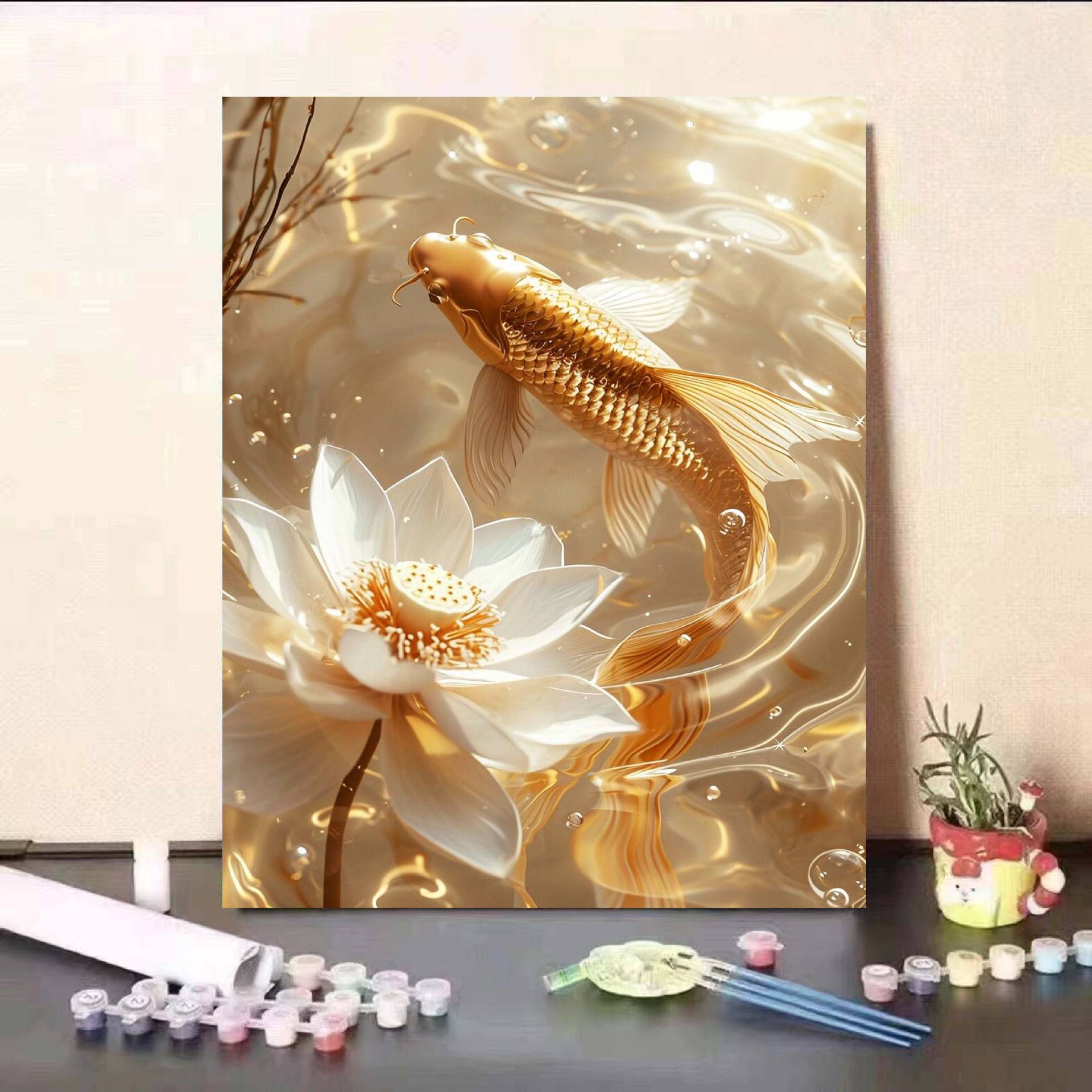 Golden Carp Implies Beautiful DIY Digital Oil Painting Hand-painted Birthday Gift Decompression Filling Oil Decorative Painting