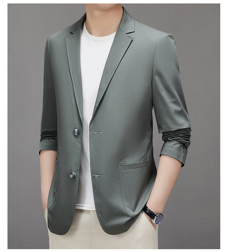 Áo vest nam cotton dáng ôm vừa vặn, cổ vest một hàng hai nút, tay dài, phong cách Hàn Quốc — Màu be, Màu xanh lam, Xanh lục Xám chi tiết 16