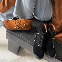 2025新款圆头登山短靴女马丁靴法式气质短筒弹力户外拉绳小短靴