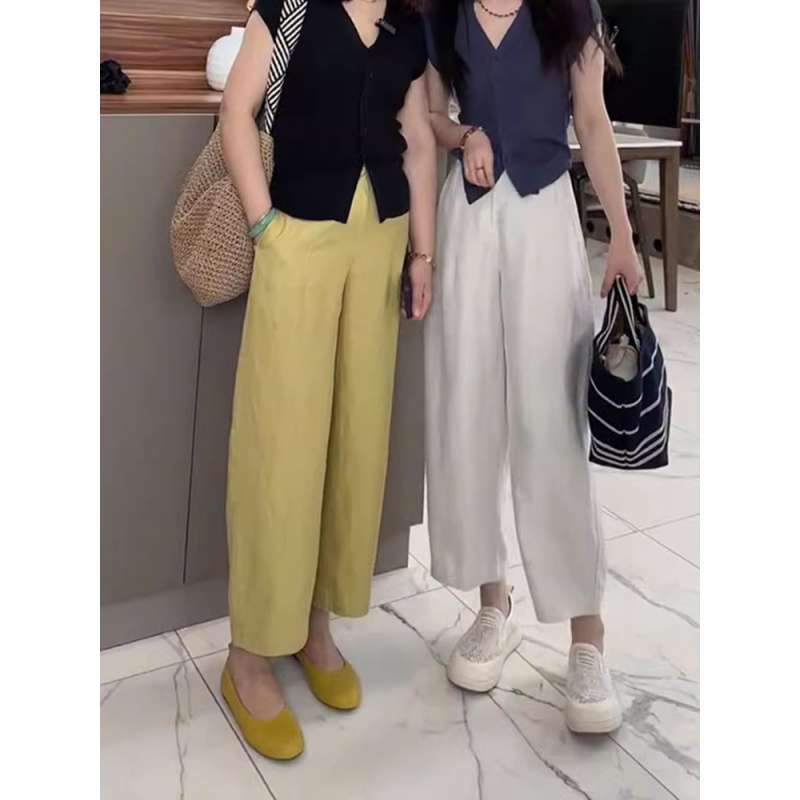 天丝亚麻休闲裤女夏季新款小个子遮肉显瘦九分香蕉奶奶裤